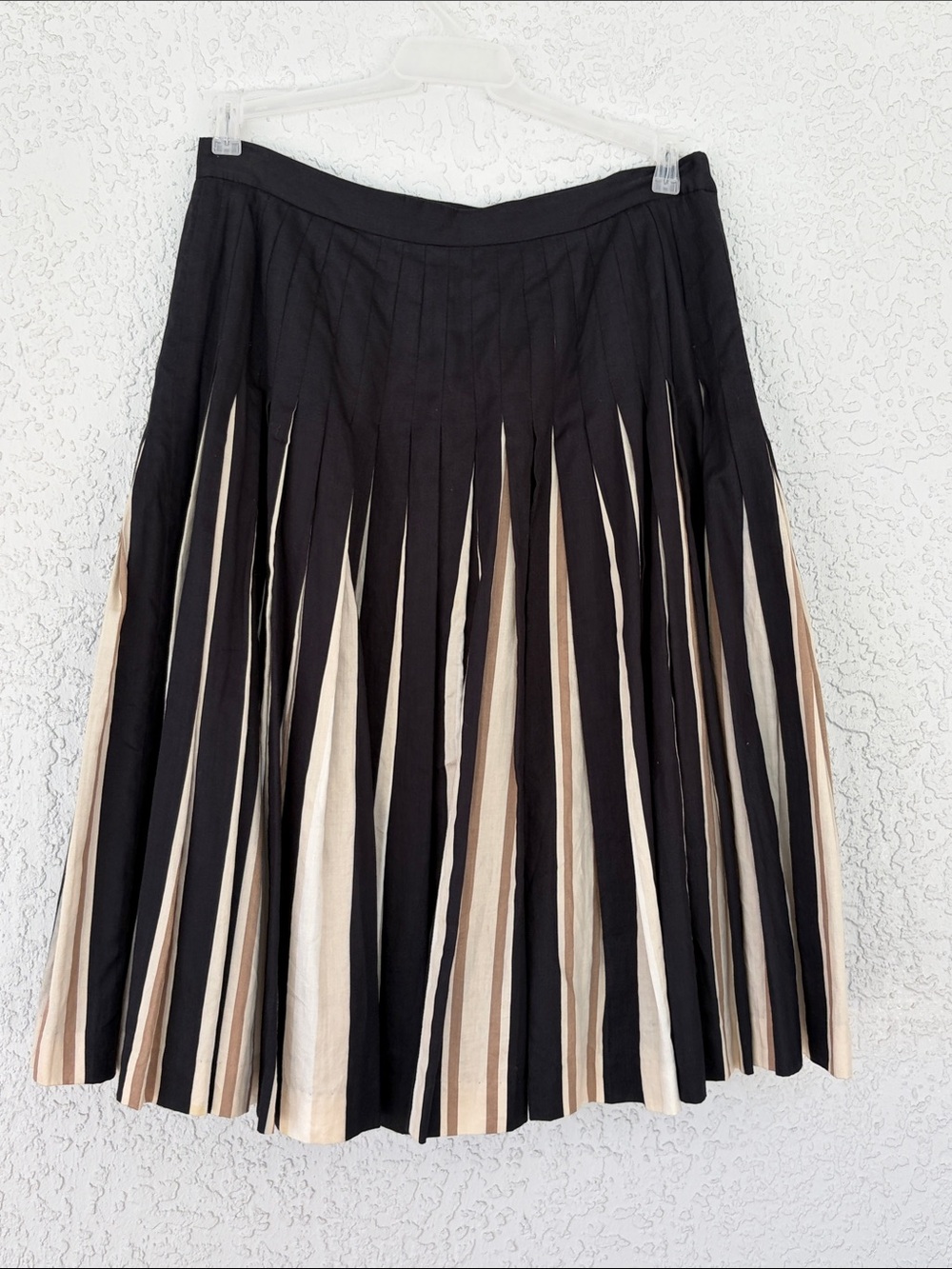 LOFT Black Pleated Midi Skirt with Beige and Tan Stripes size 12